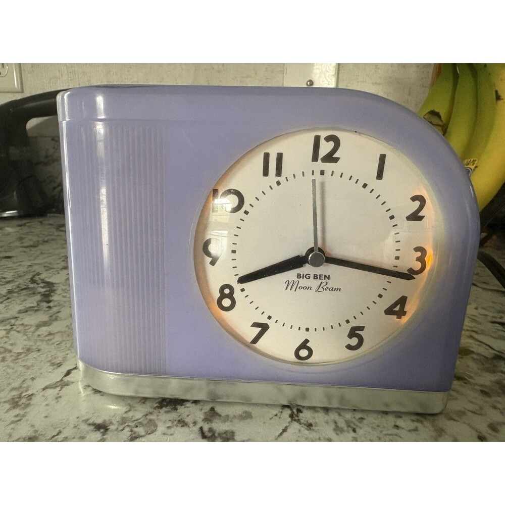 Vtg Westclox Big Ben Moon Beam Violet Purple Light Up Clock Works Alarm Does Not